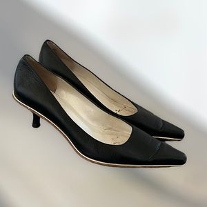 black leather kitten heels